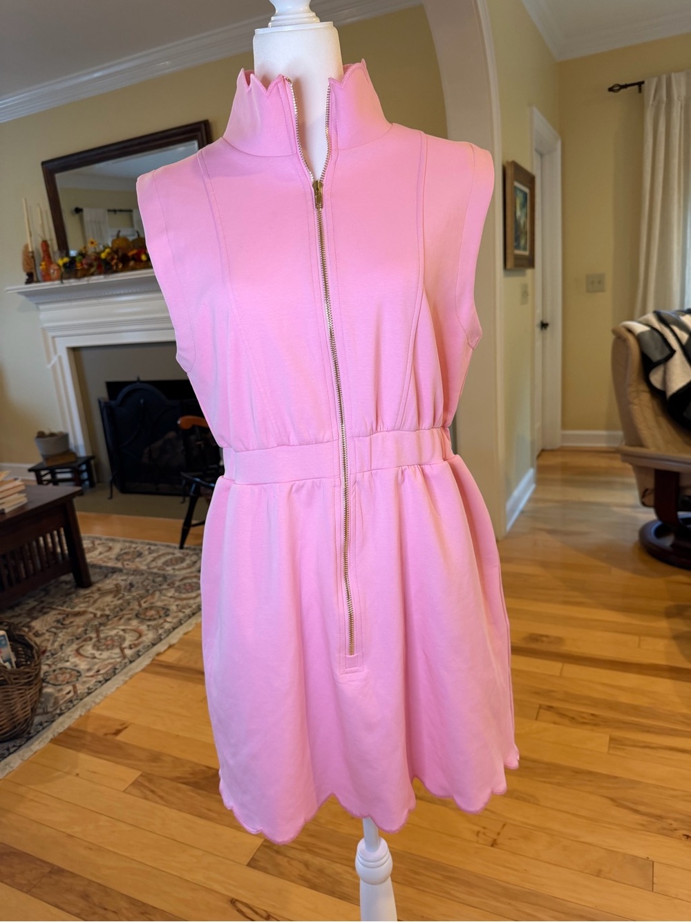 NWT Entro Pink Scalloped Zip Mini Dress L Preppy Golfcore Tennis Cottagecore